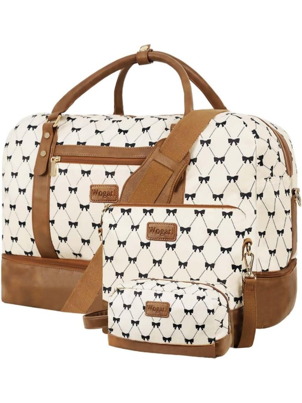 3PC Cream Weekender Bags Set - Large Overnight Tote for Travel & Gym